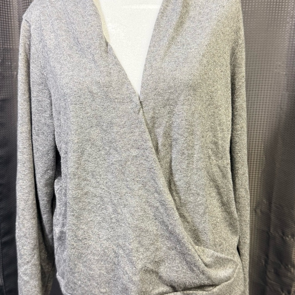 Banana Republic Light Gray/Silver V-Neck Wrap Sweater